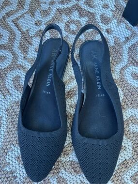 Anne Klein Black Knit Slingback Pointed-Toe Flats
